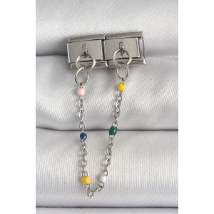 Erb 316L Çelik Gümüş Renk 2'Li Sallantı Zincir Model Nomination Charm