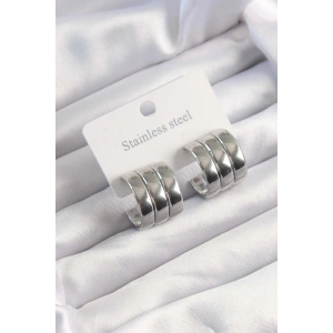 Erb 316L Çelik Gümüş Renk 3lü Görünüm Bombe Model Yarım Halka Küpe