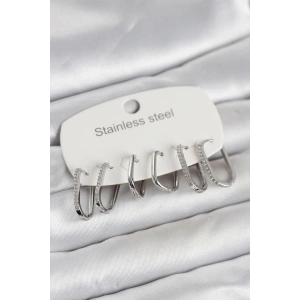 Erb 316L Çelik Gümüş Renk 6'lı Set Geometrik Model Kadın Küpe