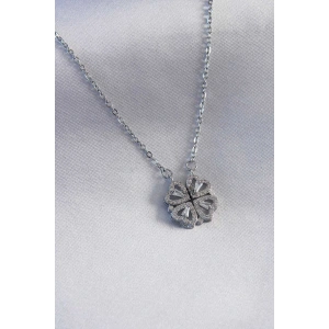 Erb 316L Çelik Gümüş Renk Açılır Yonca Model Kadın Kolye