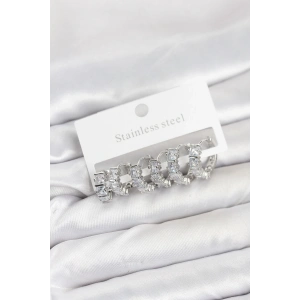 Erb 316L Çelik Gümüş Renk Baget Zirkon Taşlı Halka Küpe Seti