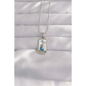 Erb 316L Çelik Gümüş Renk Beyaz Mineli Kız Figür Tarot Kolye