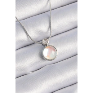 Erb 316L Çelik Gümüş Renk Beyaz Sedefli Vintage Model Kadın Kolye