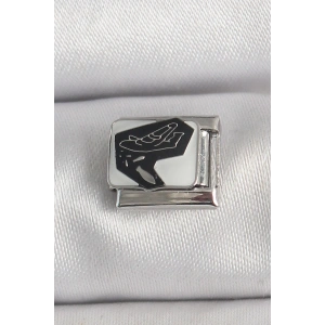 Erb 316L Çelik Gümüş Renk Beyaz Siyah Uçak İşlemeli Portre Model Nomination Charm