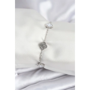 Erb 316L Çelik Gümüş Renk Beyaz Ve Zirkon Taşlı Baby Boy Yonca Kadın Bileklik