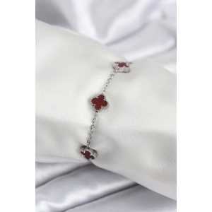 Erb 316L Çelik Gümüş Renk Bordo Baby Boy Yonca Kadın Bileklik
