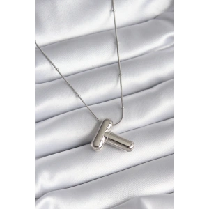 Erb 316L Çelik Gümüş Renk Bubble "T" Harf Model Kadın Kolye