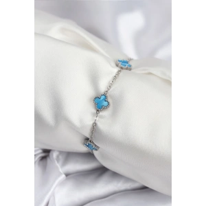 Erb 316L Çelik Gümüş Renk Buz Mavisi Baby Boy Yonca Kadın Bileklik