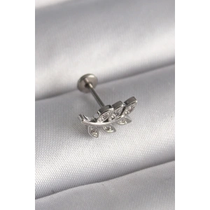 Erb 316L Çelik Gümüş Renk Dal Model Zirkon Taş Detaylı Tragus Piercing