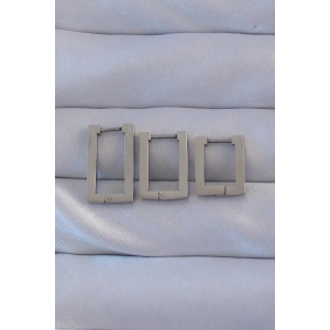 Erb 316L Çelik Gümüş Renk Dikdörtgen Küpe Seti