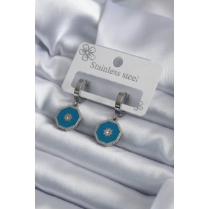 Erb 316L Çelik Gümüş Renk Geometrik Model Zirkon Taş Detay Kadın Küpe