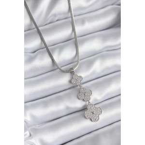 Erb 316L Çelik Gümüş Renk İtalyan Zincir Zirkon Taşı Yonca Model Kadın Kolye