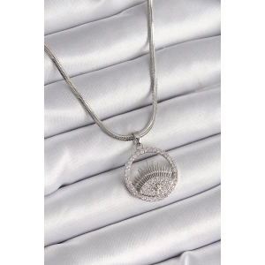 Erb 316L Çelik Gümüş Renk İtalyan Zincir Zirkon Taşlı Göz Model Kadın Kolye