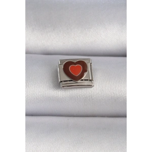 Erb 316L Çelik Gümüş Renk Kahverengi Kalp İşlemeli Nomination Charm