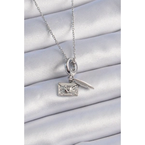 Erb 316L Çelik Gümüş Renk Kalp Detay Mektup Figür Charm Model Kadın Kolye