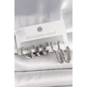 Erb 316L Çelik Gümüş Renk Kalp Halka Model Kadın Küpe Seti