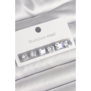 Erb 316L Çelik Gümüş Renk Kare Zirkon Taşlı Kadın Küpe Seti