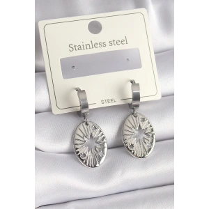 Erb 316L Çelik Gümüş Renk Kutup Yıldızı İşleme Kadın Küpe