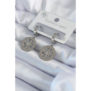 Erb 316L Çelik Gümüş Renk Kutup Yıldızı Model Zirkon Taş İşleme Detay Kadın Küpe