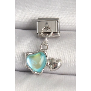 Erb 316L Çelik Gümüş Renk Mavi Mineli Kalp Model Nomination Charm