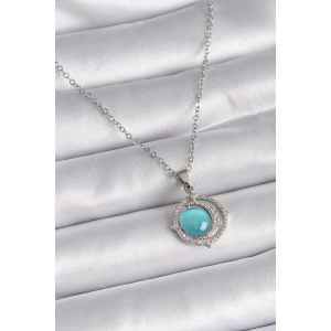 Erb 316L Çelik Gümüş Renk Mavi Sedefli Hilal Model Kadın Kolye