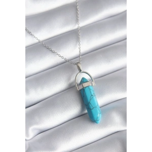 Erb 316L Çelik Gümüş Renk Mavi Taşlı Model Kadın Kolye