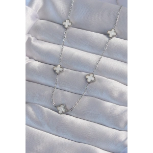 Erb 316L Çelik Gümüş Renk Minimal Beyaz Sedefli Yonca Kolye