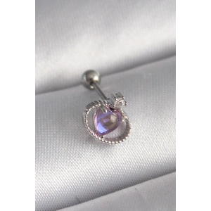 Erb 316L Çelik Gümüş Renk Mor Mineli Kalp Zirkon Taş Detay Tragus Piercing