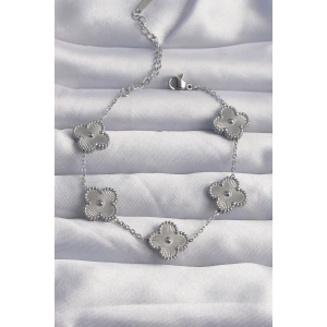 Erb 316L Çelik Gümüş Renk Motifli Yonca Bileklik