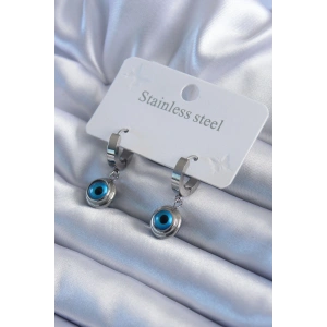 Erb 316L Çelik Gümüş Renk Nazar Boncuk Model Kadın Küpe