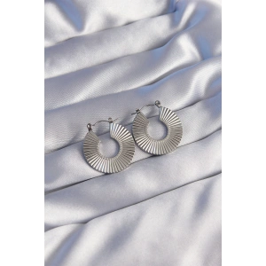 Erb 316L Çelik Gümüş Renk Oval Çizgili Plaka Küpe