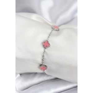 Erb 316L Çelik Gümüş Renk Pembe Baby Boy Yonca Kadın Bileklik