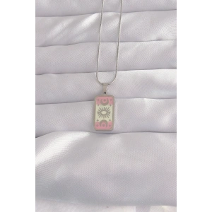 Erb 316L Çelik Gümüş Renk Pembe Mineli Ay Figür Tarot Kolye