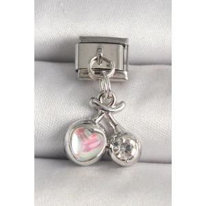 Erb 316L Çelik Gümüş Renk Pembe Mineli Kalp Zirkon Taş Detay Nomination Charm