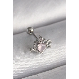 Erb 316L Çelik Gümüş Renk Pembe Mineli Kalp Zirkon Taş Detay Tragus Piercing
