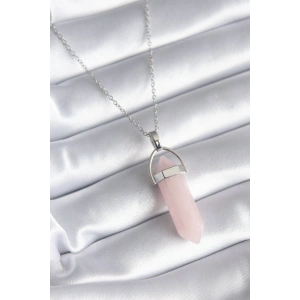 Erb 316L Çelik Gümüş Renk Pembe Taşlı Kadın Kolye