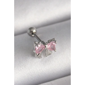 Erb 316L Çelik Gümüş Renk Pembe Zirkon Taşlı Fiyonk Tragus Piercing
