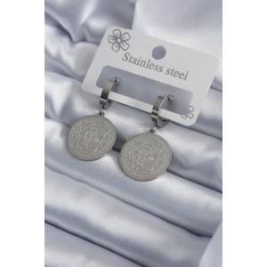 Erb 316L Çelik Gümüş Renk Pentagram Yıldızı İşleme Kadın Küpe