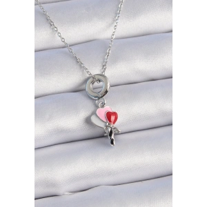 Erb 316L Çelik Gümüş Renk Renkli Kalp Figür Charm Model Kadın Kolye