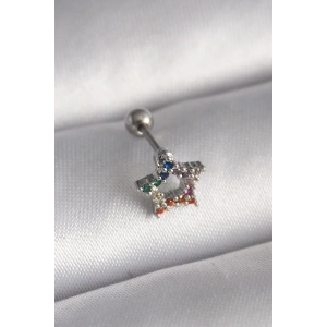 Erb 316L Çelik Gümüş Renk Renkli Zirkon Taşlı Yıldız Model Tragus Piercing