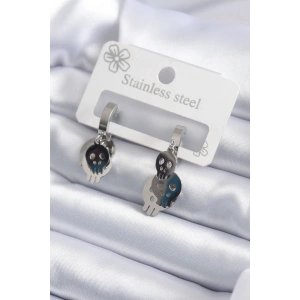 Erb 316L Çelik Gümüş Renk Sallantı Kuru Kafa Model Kadın Küpe