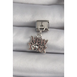 Erb 316L Çelik Gümüş Renk Sallantı New York Yazı Model Nomination Charm