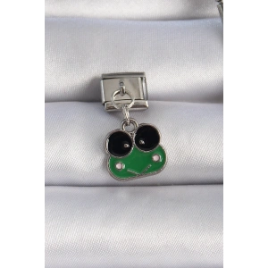 Erb 316L Çelik Gümüş Renk Sallantılı Yeşil Kurbağa Figür Nomination Charm