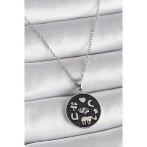 Erb 316L Çelik Gümüş Renk Siyah Renk Şans Kolyesi