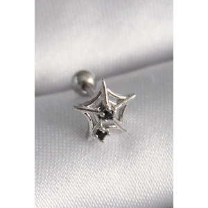 Erb 316L Çelik Gümüş Renk Siyah Zirkon Taş Detay Örümcek Ağ Model Tragus Piercing