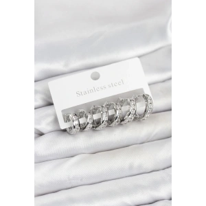 Erb 316L Çelik Gümüş Renk Su Yolu Halka Küpe Seti