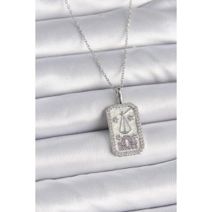 Erb 316L Çelik Gümüş Renk Terazi Burcu Zirkon Taşlı Kadın Kolye