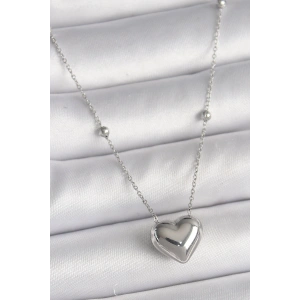 Erb 316L Çelik Gümüş Renk Topçuk Detay Zincir Kalp Model Kadın Kolye