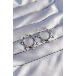 Erb 316L Çelik Gümüş Renk Topçuk Tasarımlı Oval Küpe