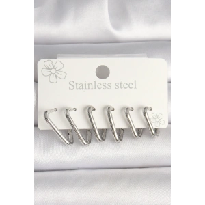 Erb 316L Çelik Gümüş Renk Üçgen Model Kadın Küpe Seti